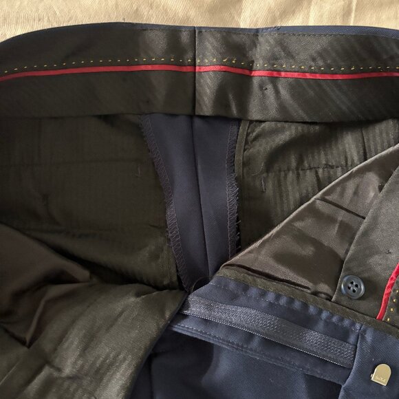 Navy Blue Slim-Fit Dress Trousers - Picture 9 of 11